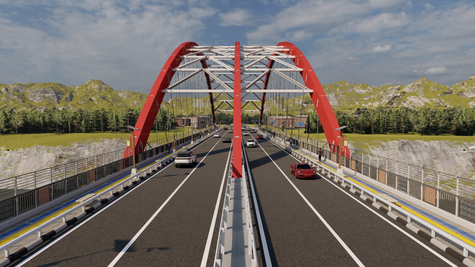 Desain Jembatan Arunika besutan tim Baraga ITS yang menggunakan tipe half through arch bridge dengan dilengkapi empat jalur dua arah. (foto Humas ITS)